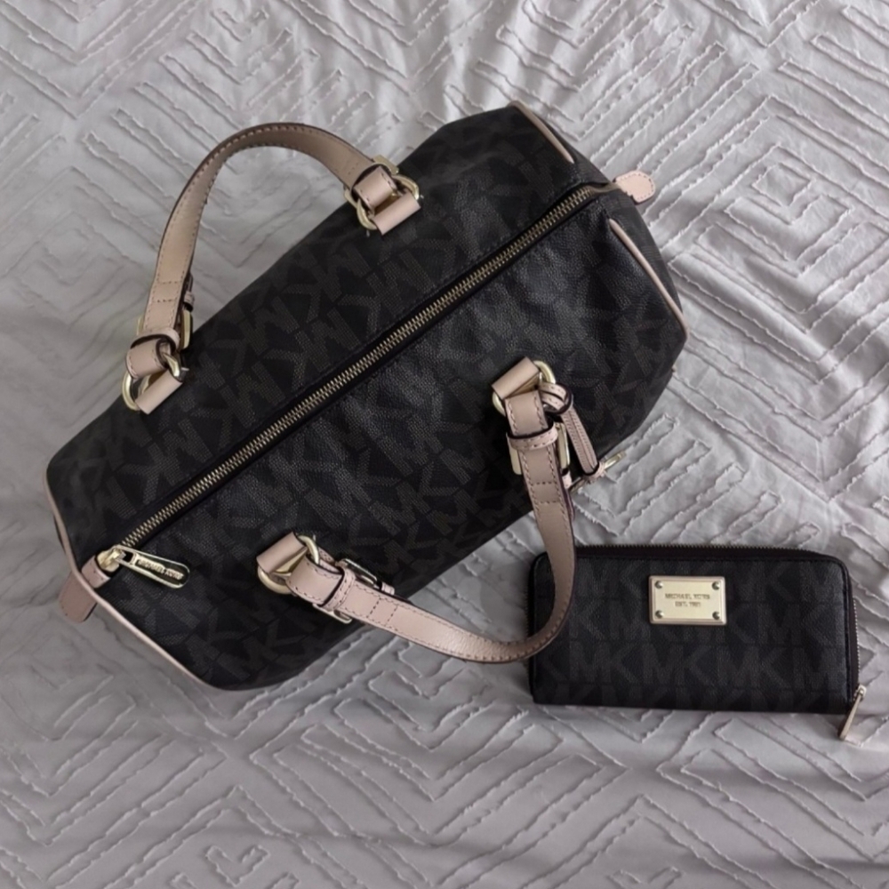Michael Kors Dark Brown Grayson Satchel With Matching Wallet - Picture 2 of 6